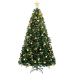 Brad de Craciun Artificial 180 cm cu 240 LED-uri, 755 Ramuri din PVC, Stea, Globuri, Funde, Verde
