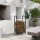 Raft pentru Busteni  pentru Exterior si Interior din Otel, Suport pentru Lemne  Modern cu Baza Inaltata, 39x35x76cm, Negru - imagine 2