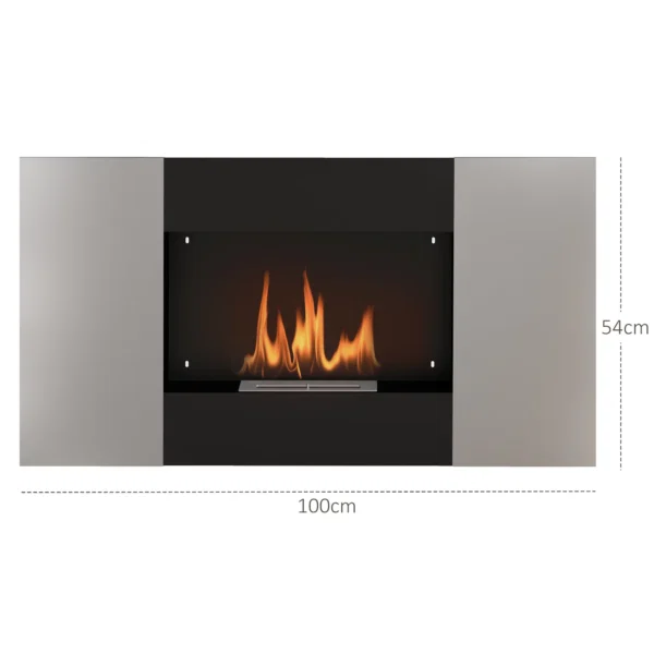 Semineu Bioetanol 0,9L de Perete din Otel Inoxidabil, 100x15x54 cm, Negru si Argintiu - imagine 3