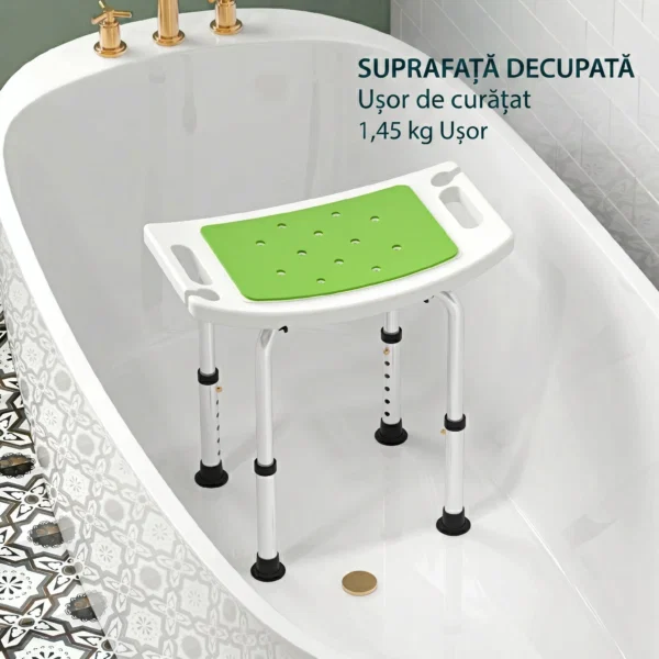 Scaun pentru dus din aluminiu si plastic antiderapant, inaltime reglabila pe 6 nivele, 39-52cm, verde - imagine 8