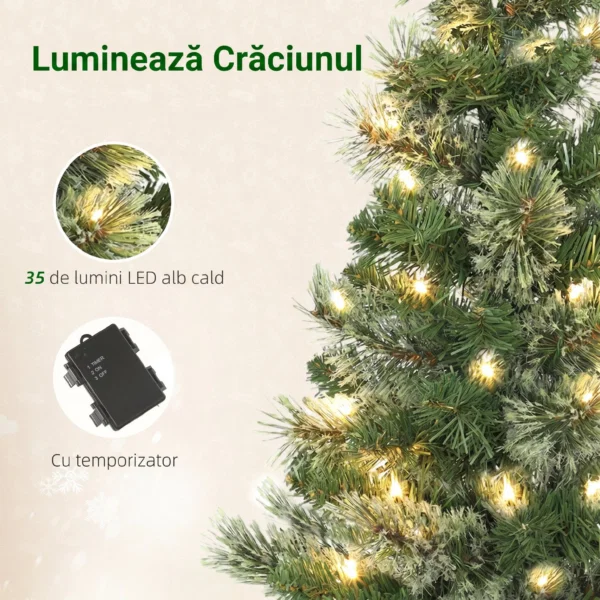 Brad de Craciun Mic, Inaltime 60 cm cu 35 Luminite LED Albe, 68 Crengi Dese si Ignifuge, Verde - imagine 5
