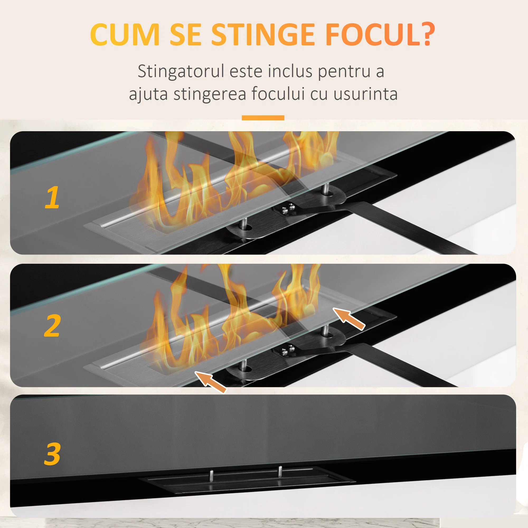 Semineu cu bioetanol montat pe perete din otel inoxidabil, 90x16x40cm, argintiu 3 Capac pentru stingerea flacarii arzatorului