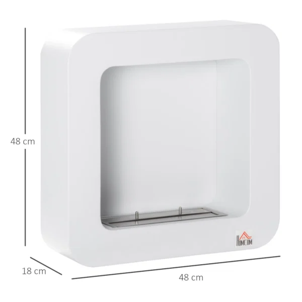 Semineu cu bioetanol montat pe perete , din metal, ardere de 2,5 ore, cu rezervor de 1 l si capac de 20 m², 48x18x48cm, alb - imagine 3