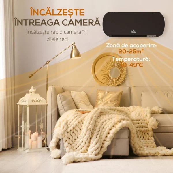 Aeroterma Electrica de Perete cu Telecomanda si Timer 12h, Negru - imagine 6