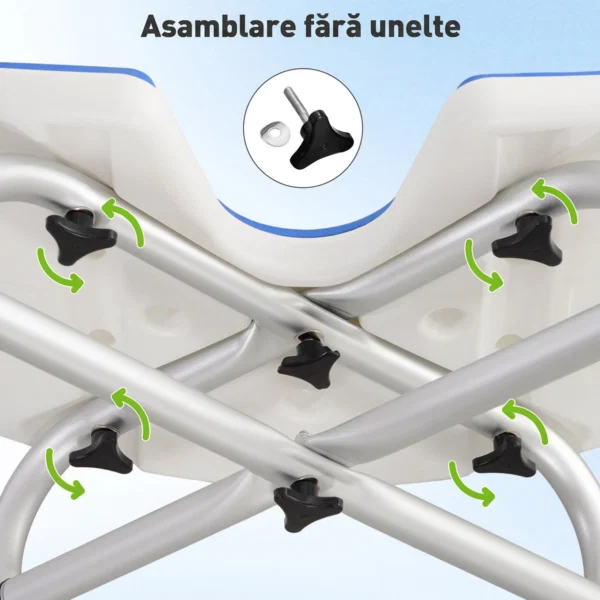 Taburet de dus reglabil pe inaltime cu maner, sezut captusit in forma de U si picioare antiderapante, albastru - imagine 6