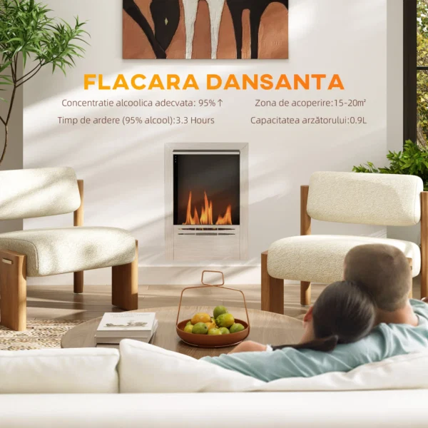Semineu pe Bioetanol Incorporat din Otel, Capacitate 0,9L si Durata 3,3 Ore, 48x18x59 cm, Argintiu - imagine 4